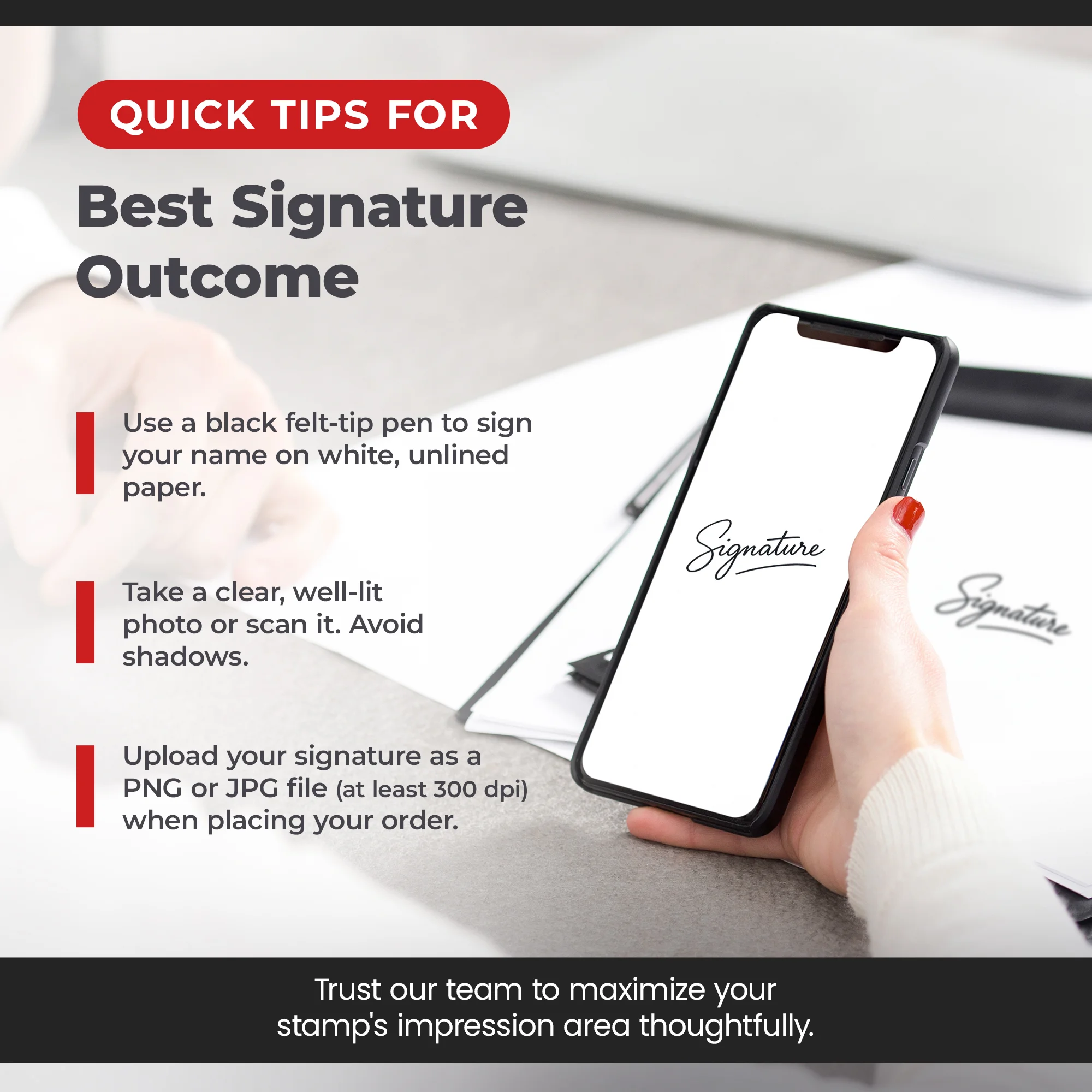 Custom signature stamp guide for personalized rubber stamps custom self inking stamps showing signature upload tips for best results